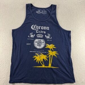 Corona‎ Extra Beer Tank Top Mens XL Blue Palm Trees Graphic Sleeveless Shirt